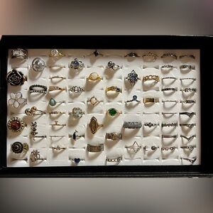 60 Plus Rings in Ring Display Box; All Sizes; Excellent Resale Opportunity